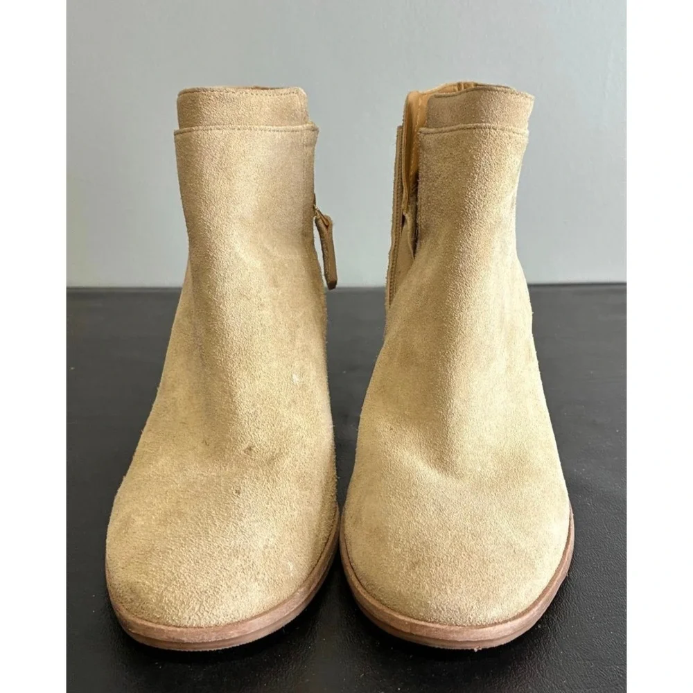 Tory Burch Women's Suede Ankle Booties – Size 8M – Beige/Tan Block Heel